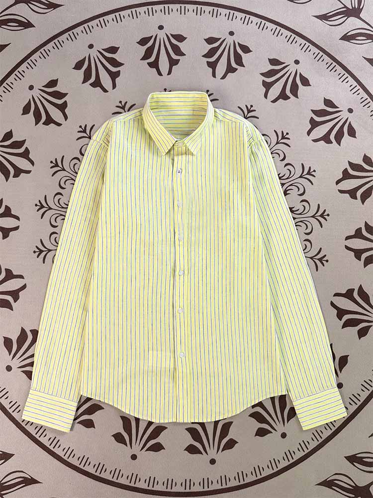 2026 women's new pinstriped linen embroidered long-sleeved shirt
