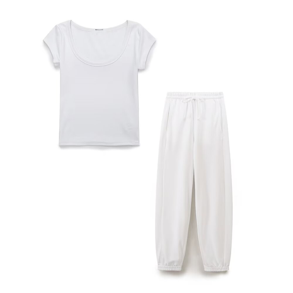 suit Women's 2 pieces slim O Neck ribbed T-shirt+Jogging pants