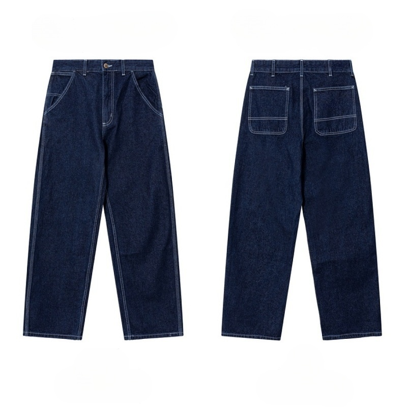 Women's new casual retro washed wide straight multi-pocket jeans