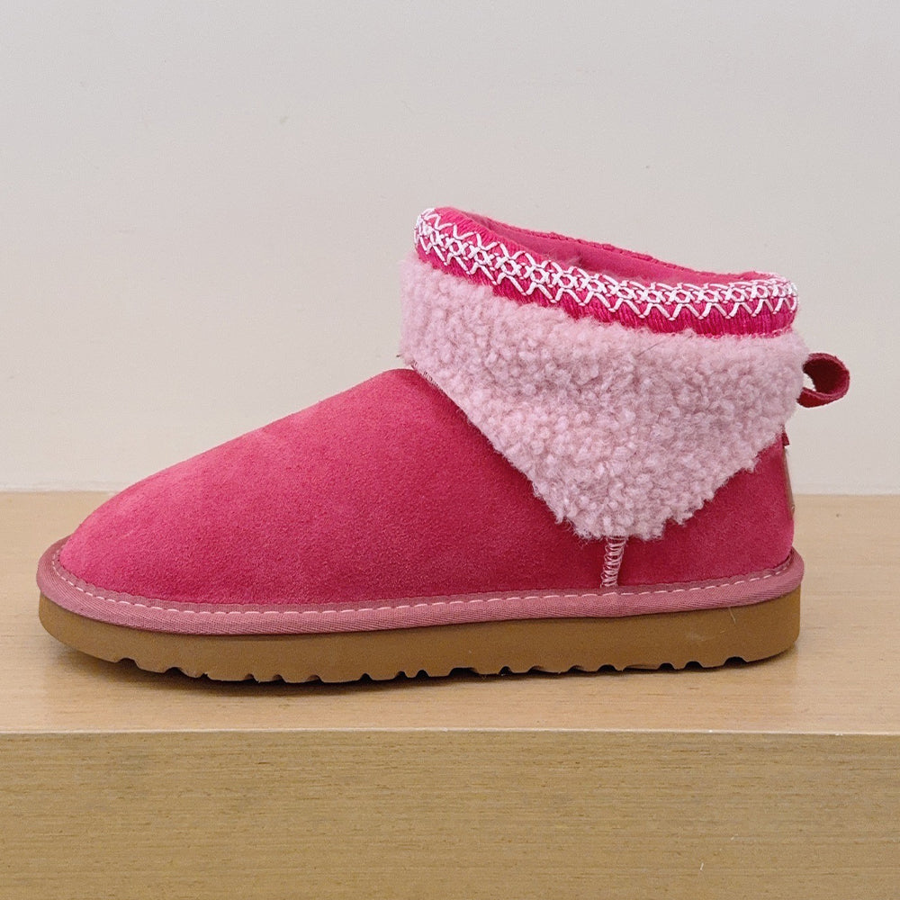 Women's new short tube lambswool lace cotton shoes snow boots