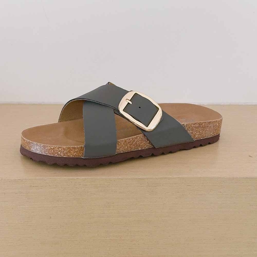 2026 women's new cork sole cross design slippers have a shoe box