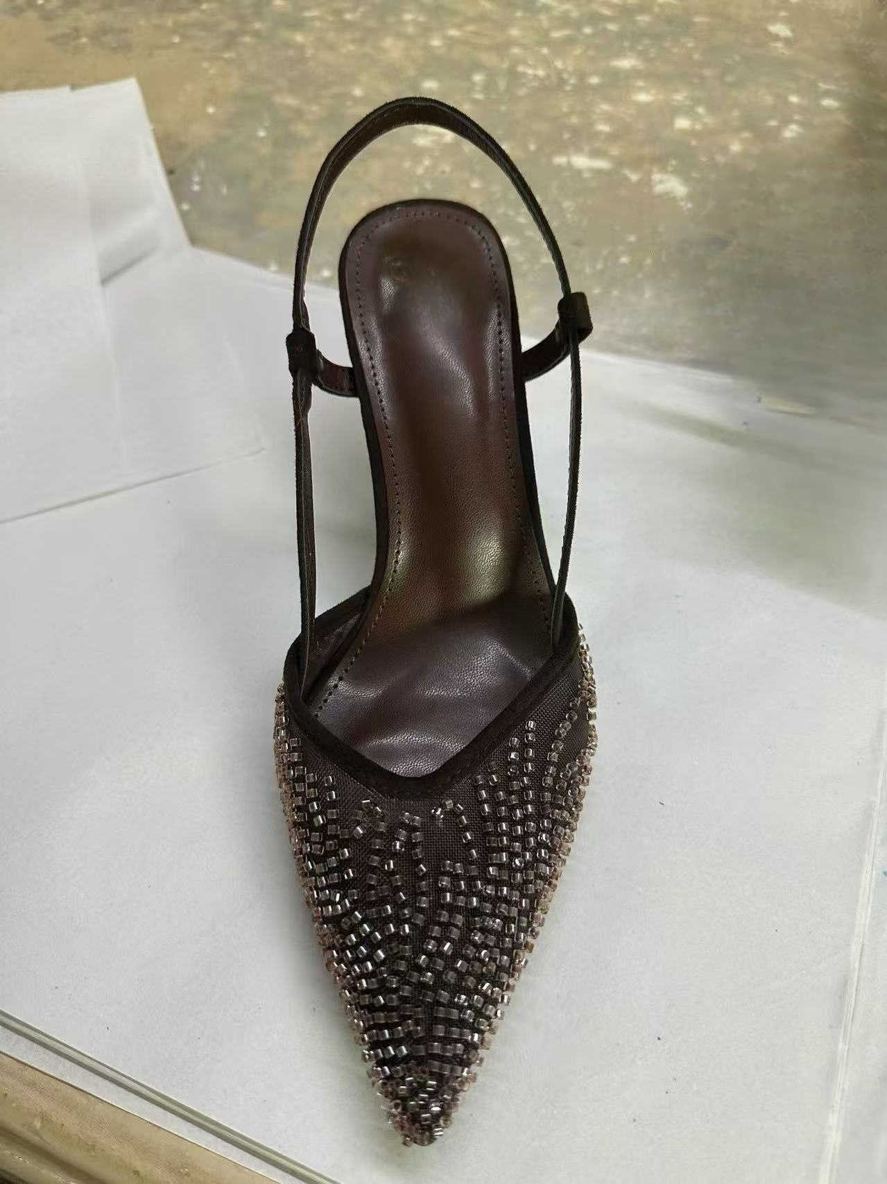 2026 New Style Mesh Breathable Embroidered Beaded Pointed Toe Sandals for Women with High Heels