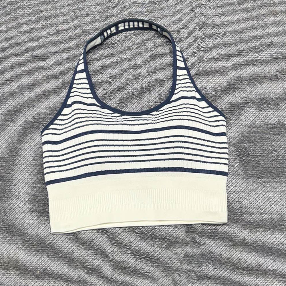 2026 women's new neck sports bra contrast striped vest