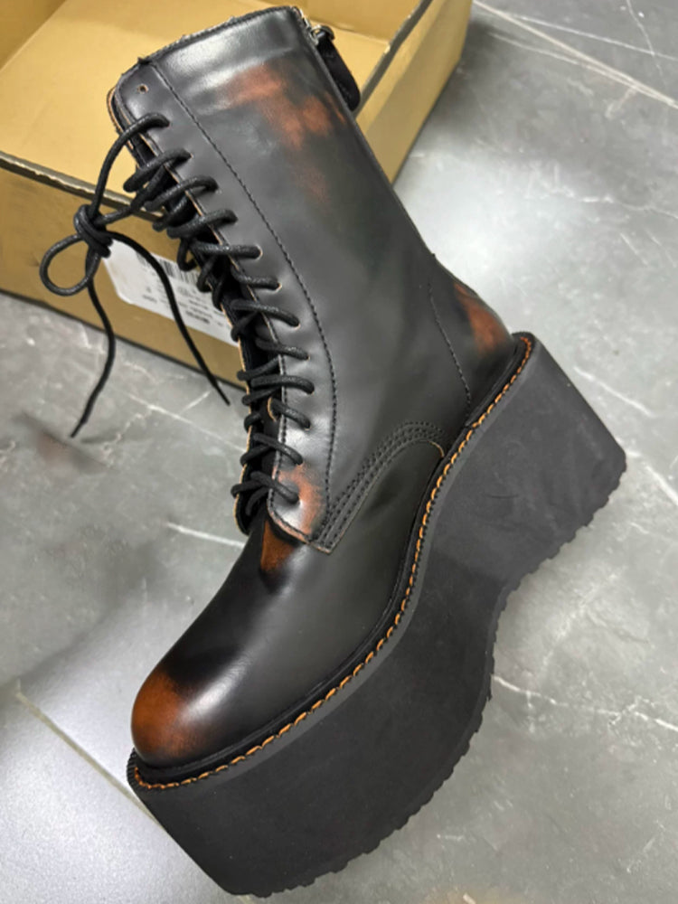 Women's new thick-soled lace-up muffin-soled booties
