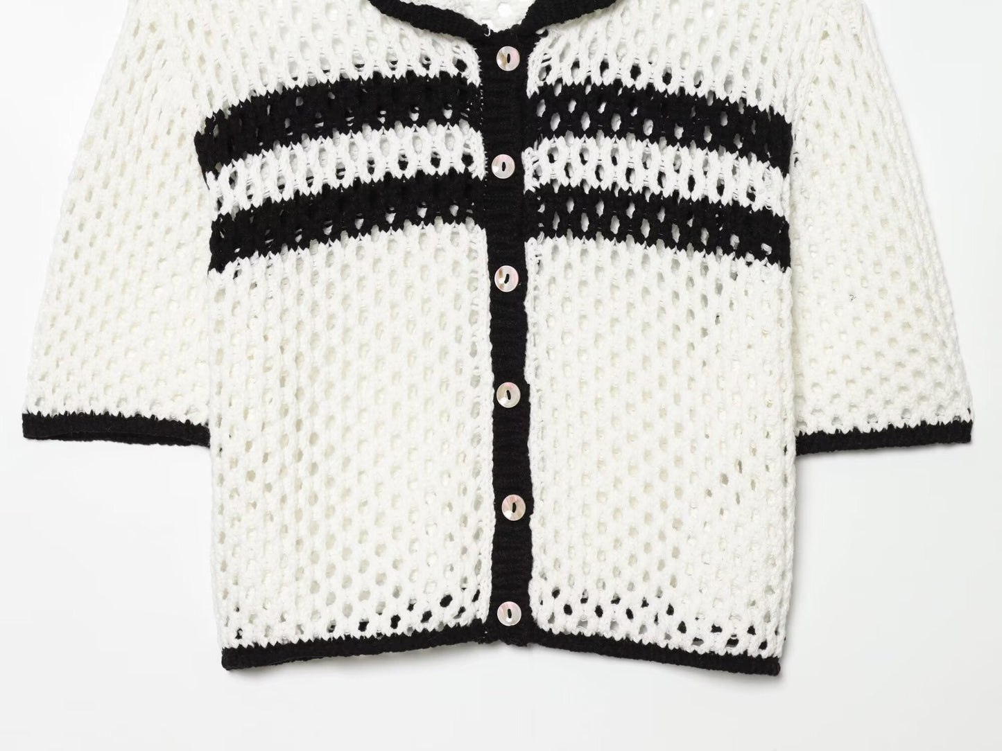 Women's POLO collar hollow knit Coat