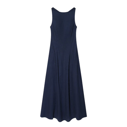 Women's backless linen blended MIDI dress