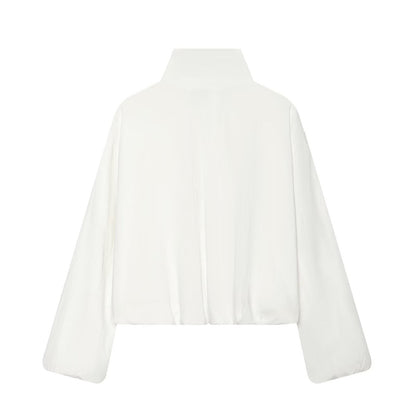 Women's Stand Collar Button Zipper Short Coat