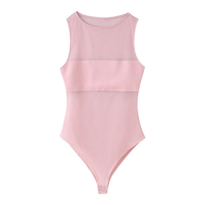 Women's sexy patchwork tulle bodysuit