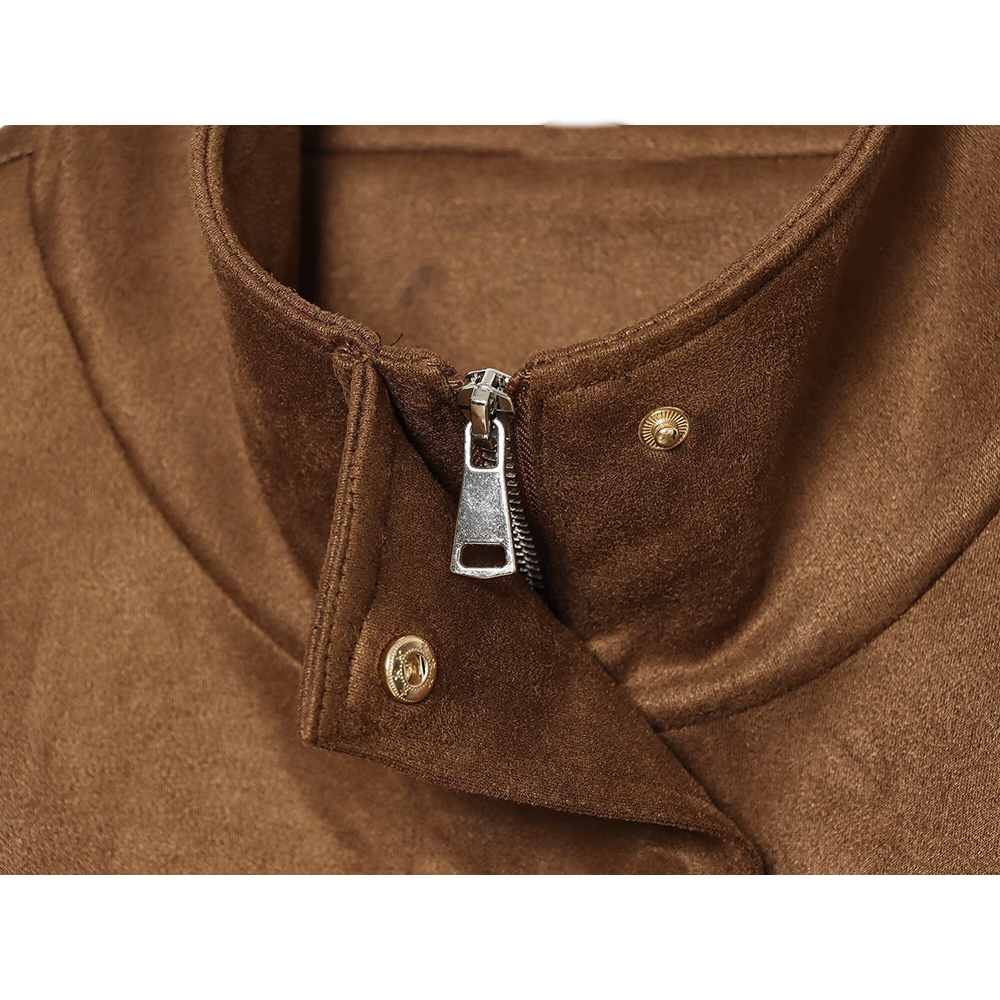 Women's with belt suede leather texture jacket Coat