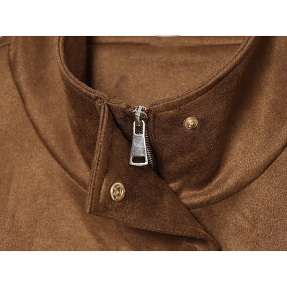 Women's with belt suede leather texture jacket Coat