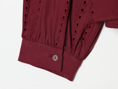 Women's casual hollowed out embroidered shirt