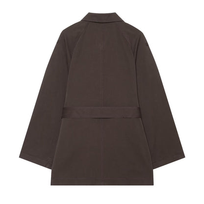 Women's with Belt casual stand collar twill coat