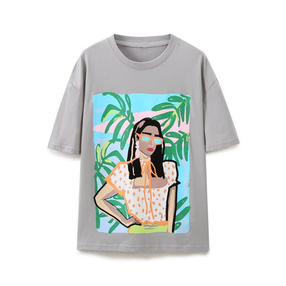 2026 multi-color printed letter T-shirt women short sleeved O-neck loose T-shirt