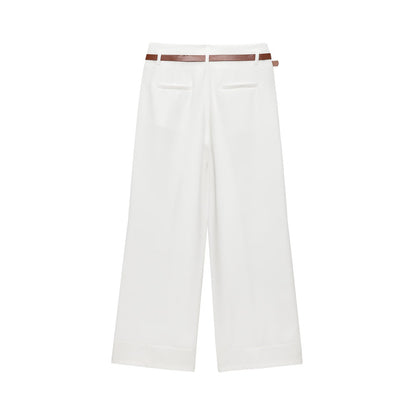 Women's with Belt rolled hem design casual pants