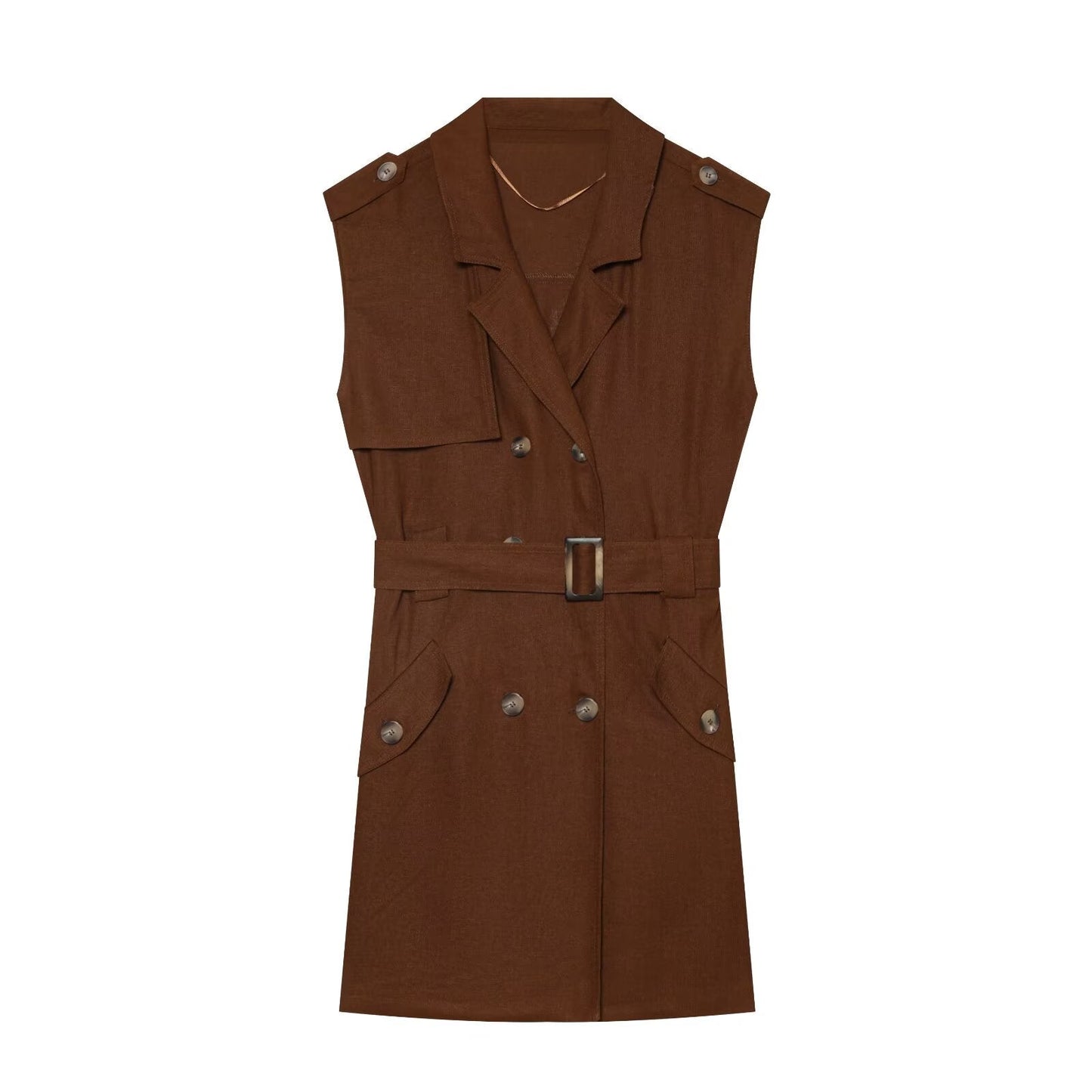 Women's With Belt sleeveless linen blend dress