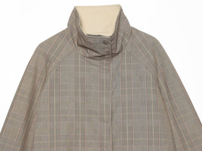 Women's double-sided wear short plaid windbreaker Coat