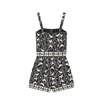 Women's with Belt vacation style printed jumpsuit shorts