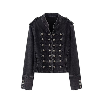 Women's buckle decoration retro denim Coat