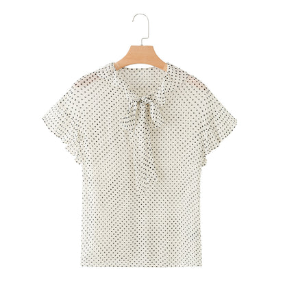 Women's bow decoration polka dot shirt