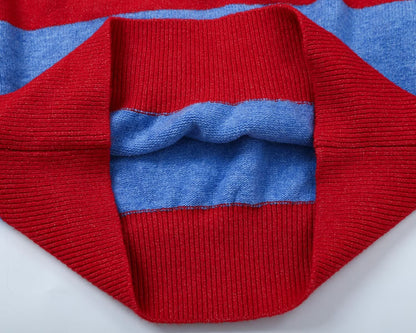 Women's polo shirt collar striped knit sweater