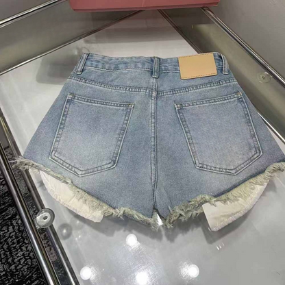 Women's new casual Joker Raw Edge Design Denim Shorts