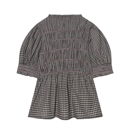 Women's short pleated plaid shirt