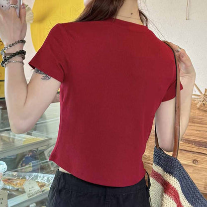 Women's New Threaded Round Neck Yoga Pilates Slim T-shirt