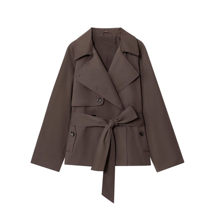 Women's with belt loose short windbreaker Coat