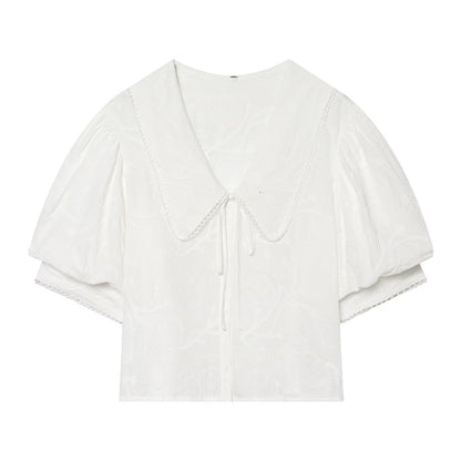 Women's Small Round Lapel Lace up Shirt