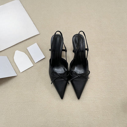 Women's New Fashion Wild Color Matching Design Bow Pointed Stiletto Heels