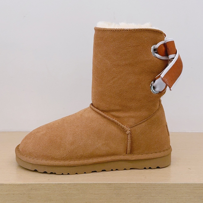 Women's new bow letter lace-up snow boots in the tube