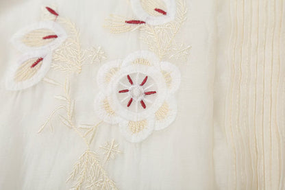 Women's floral embroidery transparent stiff yarn shirt