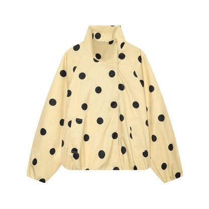 Women's standing collar polka dot pilot jacket Coat