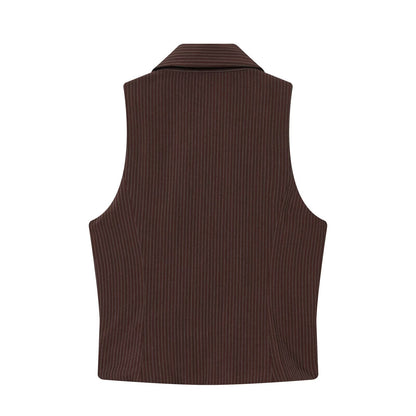 suit Women's 2 pieces sleeveless lapel striped zipper vest+Pants