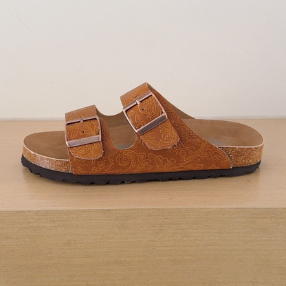 Women's 2026 new casual fashion leather printed open toe slippers