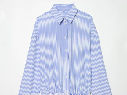 Women's knot decoration striped shirt style dress