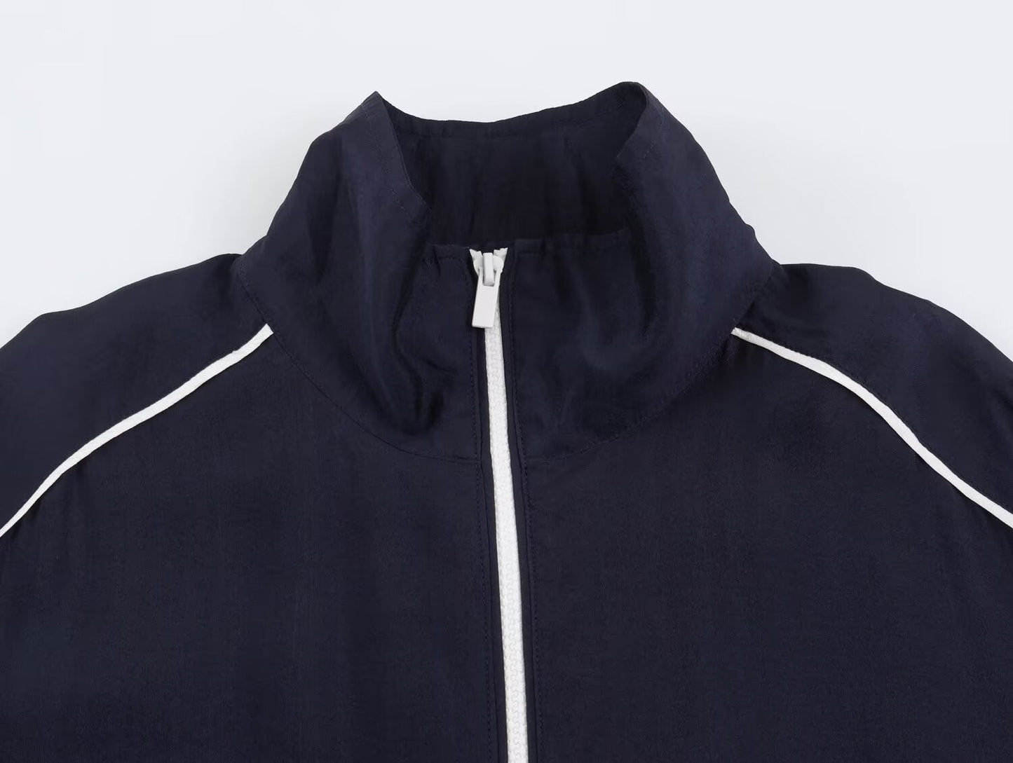 Women's stand collar contrasting striped loose Coat