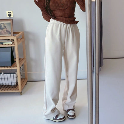 Women's new casual Joker drawstring design loose plus velvet straight pants