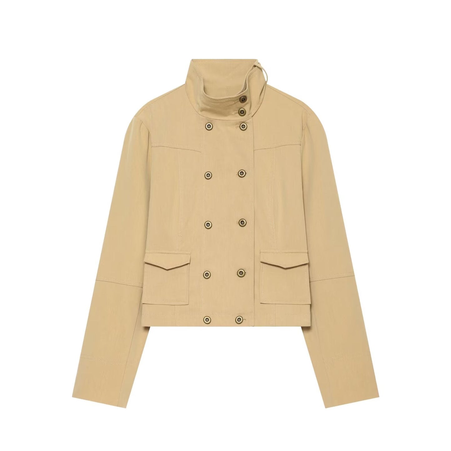 Women's pocket decoration stand collar Coat