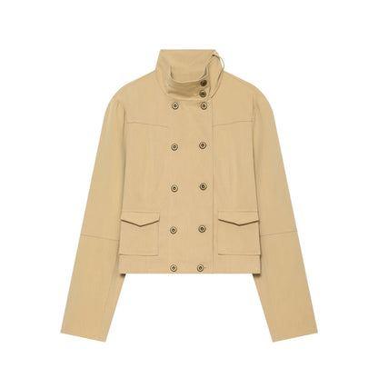 Women's pocket decoration stand collar Coat