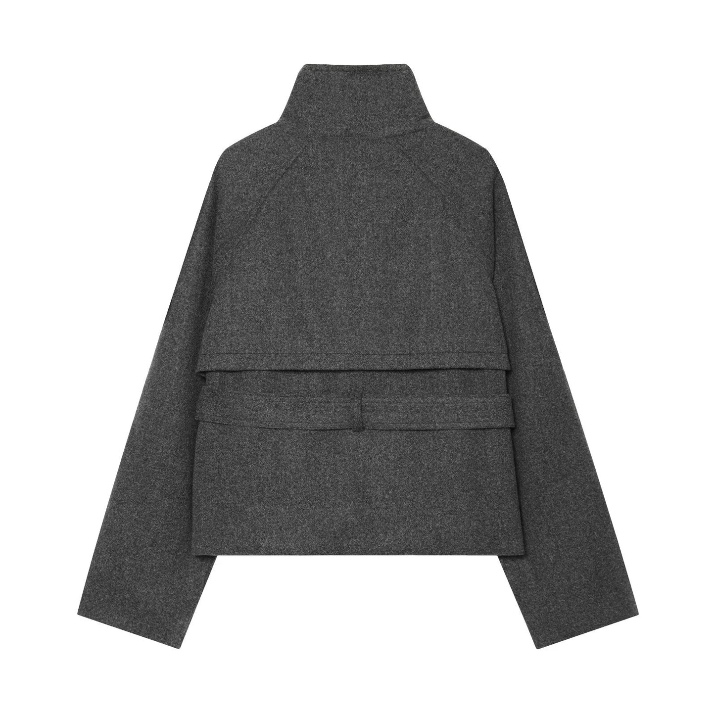 Women's with belt standing collar woolen coat