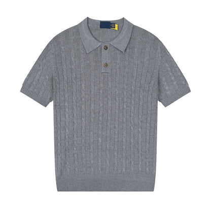Women's new casual versatile lapel short-sleeved knitted sweater