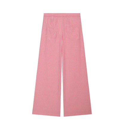 suit Women's 2 pieces striped halter neck top+wide leg pants