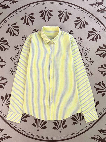 2026 women's new pinstriped linen embroidered long-sleeved shirt