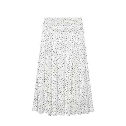 Women's pleated waist polka dot MIDI skirt