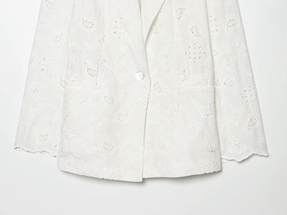 suit Women's 2 pieces with shoulder pads embroidered Blazer Coat+Shorts