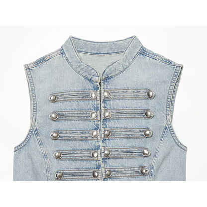 Women's button decoration sleeveless denim vest