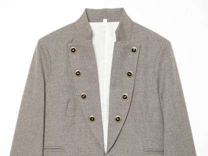 Women's flip button decoration slim Blazer Coat