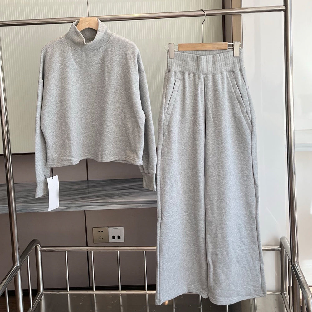 Women's new casual threaded turtleneck jacket threaded trousers suit