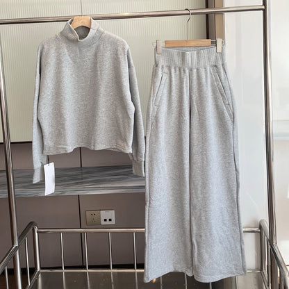 Women's new casual threaded turtleneck jacket threaded trousers suit